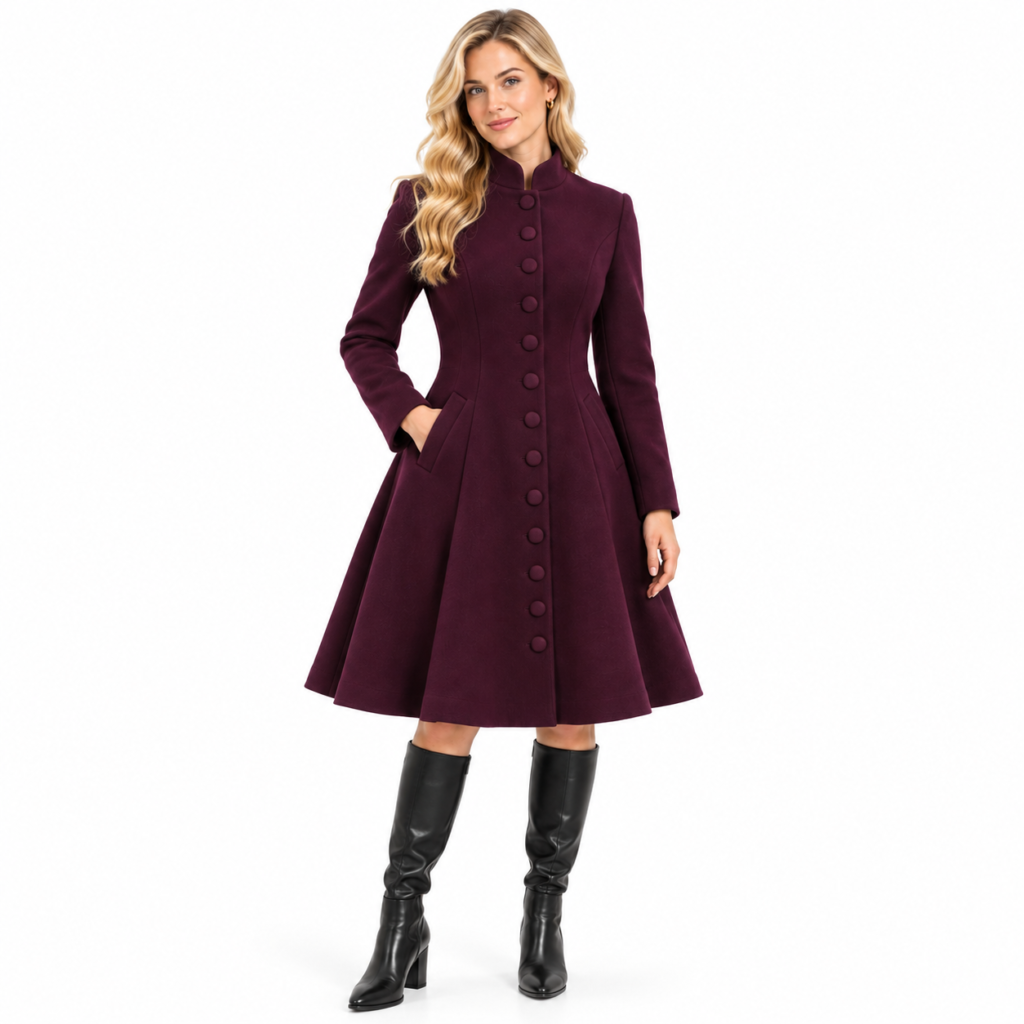 Mandarin collar coat free PDF sewing pattern CS1001 with princess seams and welt pockets, sizes XXS to 4XL