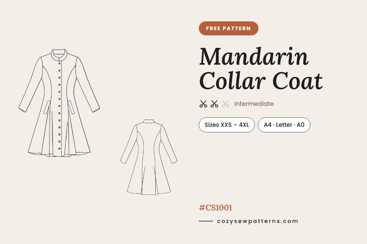 Mandarin Collar Coat – Free Sewing Pattern PDF #CS1001